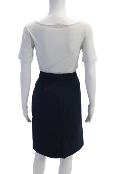 J Crew Womens Cotton Zippered Knee Length Straight Skirt Blue Size 8