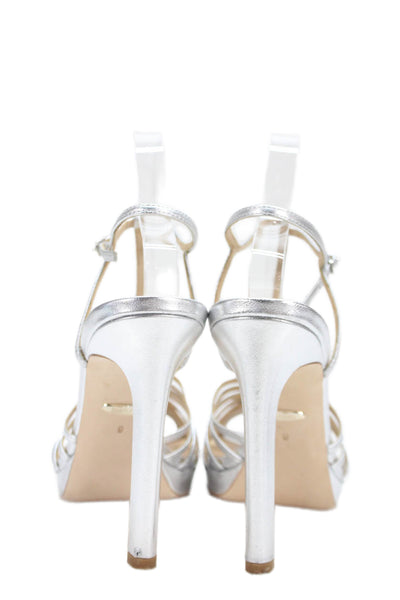 Badgley Mischka Womens Leather Slingbacks Angelica Sandal Heels Silver Size 9