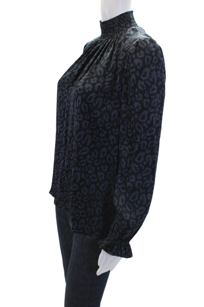 Tucker Womens Silk ANimal Print High Neck Long Sleeve Blouse Top Black Size S