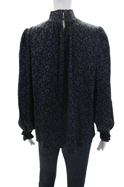 Tucker Womens Silk ANimal Print High Neck Long Sleeve Blouse Top Black Size S