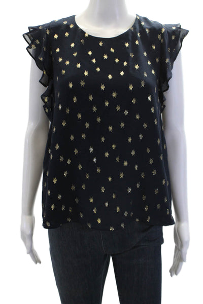 FiveSeventyFive Womens Metallic Silk Sleeveless Pullover Blouse Top Navy Size M