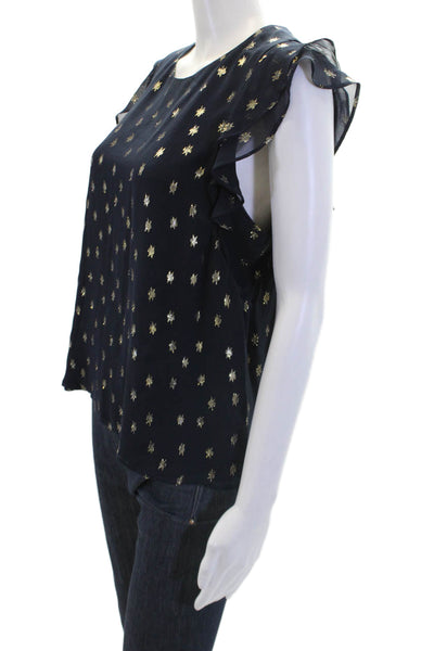 FiveSeventyFive Womens Metallic Silk Sleeveless Pullover Blouse Top Navy Size M