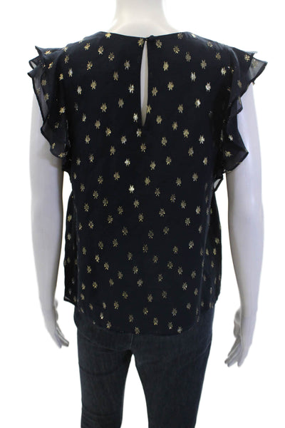 FiveSeventyFive Womens Metallic Silk Sleeveless Pullover Blouse Top Navy Size M