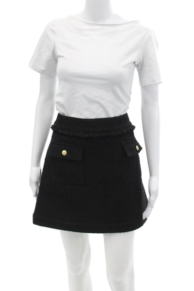 J Crew Womens Back Zip Double Pocket Front Tweed Mini Skirt Black Size 10
