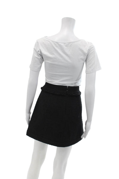 J Crew Womens Back Zip Double Pocket Front Tweed Mini Skirt Black Size 10