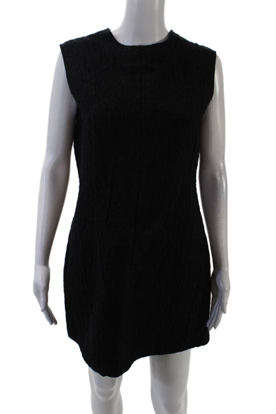 Zara Womens Back Zip Sleeveless Crew Neck Knit Mini Dress Black Cotton Large
