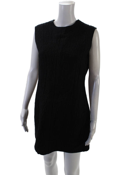 Zara Womens Back Zip Sleeveless Crew Neck Knit Mini Dress Black Cotton Large