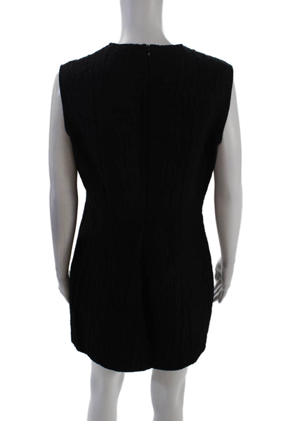 Zara Womens Back Zip Sleeveless Crew Neck Knit Mini Dress Black Cotton Large