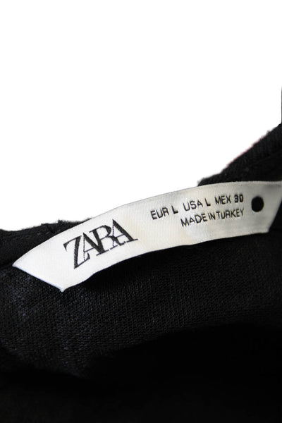 Zara Womens Back Zip Sleeveless Crew Neck Knit Mini Dress Black Cotton Large