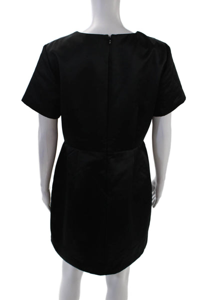 J Crew Womens Back Zip Short Sleeve Crew Neck Satin Mini Dress Black Size 10