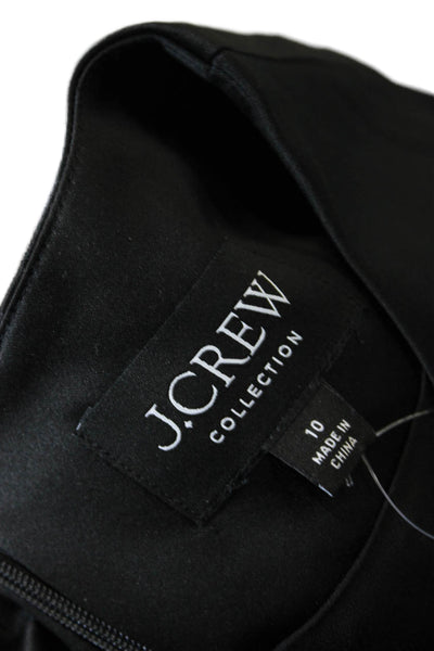 J Crew Womens Back Zip Short Sleeve Crew Neck Satin Mini Dress Black Size 10