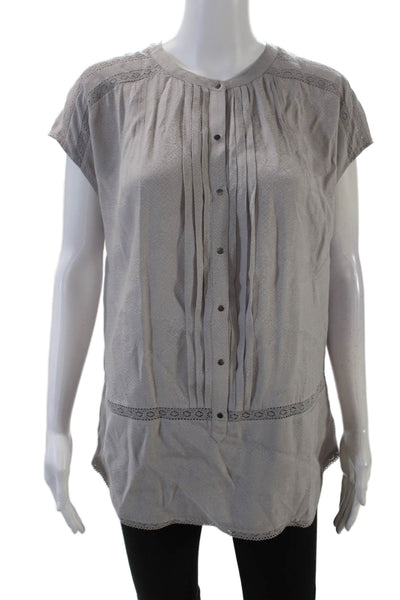 Comptoir Des Cotonniers Womens Short Sleeve Lace Trim Blouse Gray Size IT 38