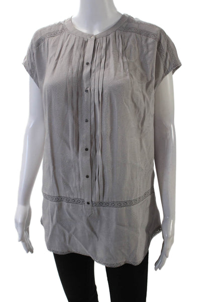 Comptoir Des Cotonniers Womens Short Sleeve Lace Trim Blouse Gray Size IT 38
