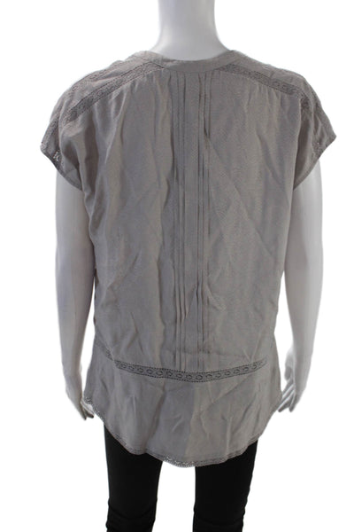 Comptoir Des Cotonniers Womens Short Sleeve Lace Trim Blouse Gray Size IT 38