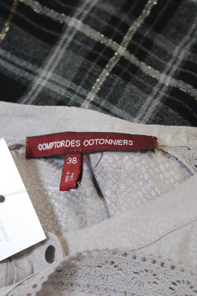 Comptoir Des Cotonniers Womens Short Sleeve Lace Trim Blouse Gray Size IT 38