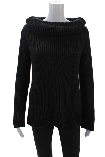 DKNY Womens Long Sleeve Tube Neck Knit Sweater Black Cotton Size Small