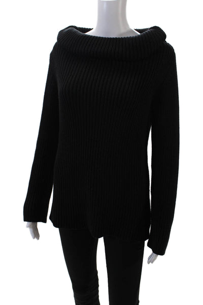 DKNY Womens Long Sleeve Tube Neck Knit Sweater Black Cotton Size Small