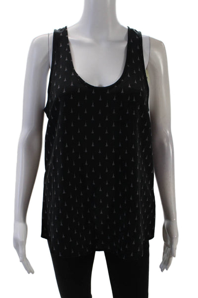 Joie Womens Scoop Neck Abstract Printed Silk Tank Top Black Gray Size Small