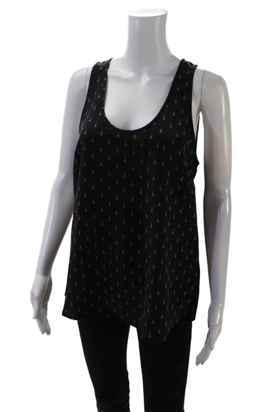 Joie Womens Scoop Neck Abstract Printed Silk Tank Top Black Gray Size Small