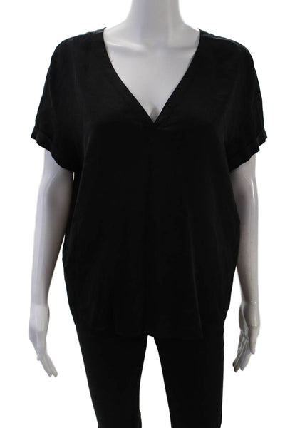 Comptoir Des Cotonniers Womens Short Sleeve V Neck Silk Blouse Black Size 1