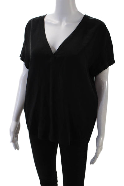 Comptoir Des Cotonniers Womens Short Sleeve V Neck Silk Blouse Black Size 1