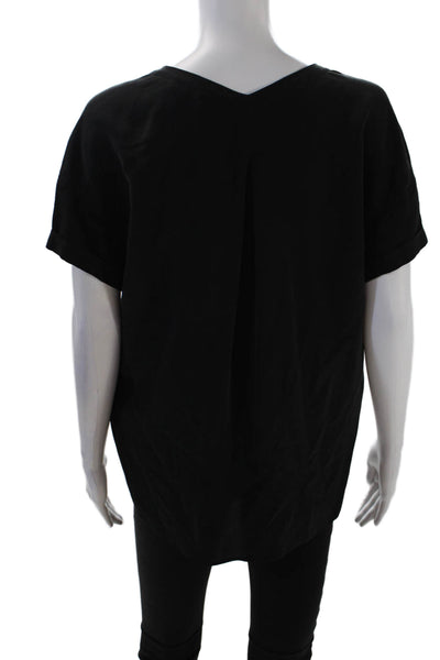 Comptoir Des Cotonniers Womens Short Sleeve V Neck Silk Blouse Black Size 1