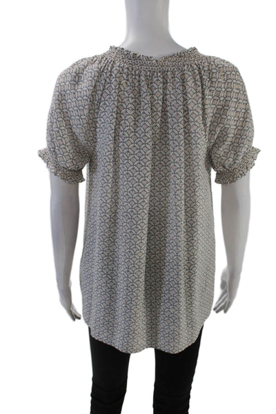 Joie Womens Short Sleeve Smocked Off Shoulder Abstract Top White Black Large