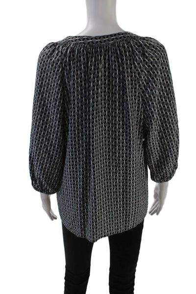 Joie Womens 3/4 Sleeve V Neck Abstract Silk Shirt Gray Black Size Medium