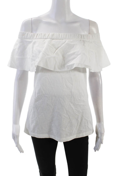No21 Womens Ruffled Off Shoulder Knit Blouse Top White Cotton Size Italian 44