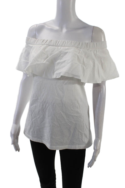 No21 Womens Ruffled Off Shoulder Knit Blouse Top White Cotton Size Italian 44