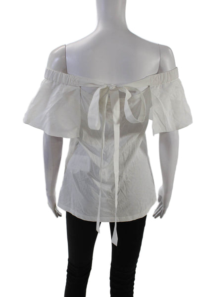No21 Womens Ruffled Off Shoulder Knit Blouse Top White Cotton Size Italian 44