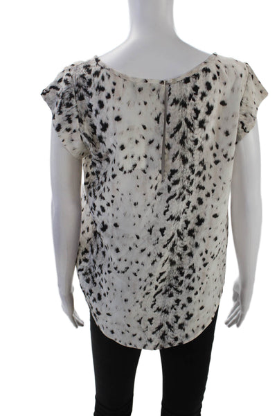 Joie Womens Short Sleeve Scoop Neck Leopard Print Silk Top White Black Small