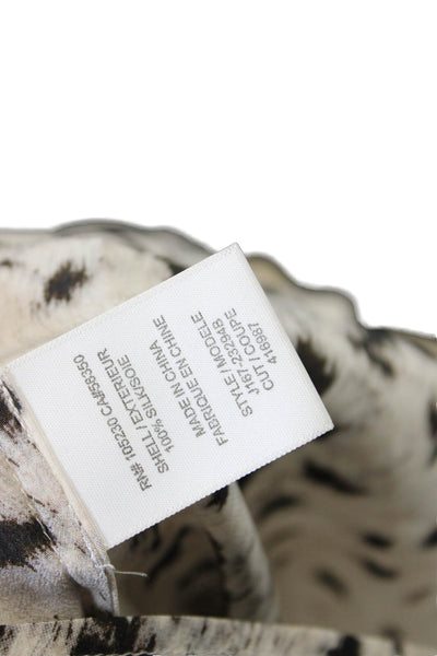 Joie Womens Short Sleeve Scoop Neck Leopard Print Silk Top White Black Small