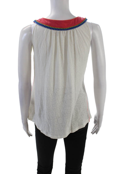 Akemi Kin Womens Sleeveless V Neck Embroidered Knit Top White Multi Size Medium