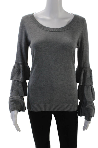 One Grey Day Womens Tiered Long Sleeve Scoop Neck Sweater Gray Silk Size Small