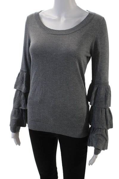 One Grey Day Womens Tiered Long Sleeve Scoop Neck Sweater Gray Silk Size Small