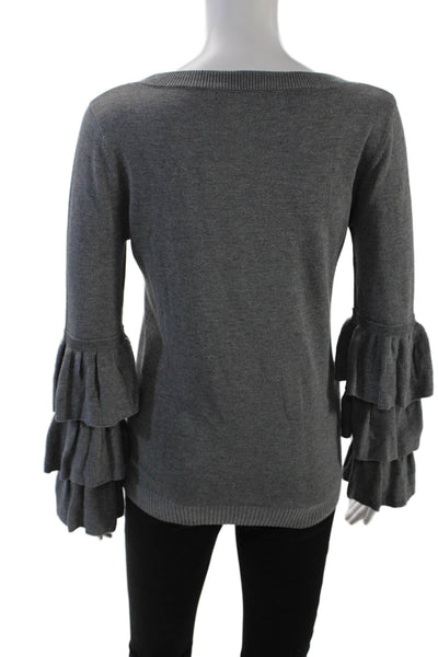 One Grey Day Womens Tiered Long Sleeve Scoop Neck Sweater Gray Silk Size Small