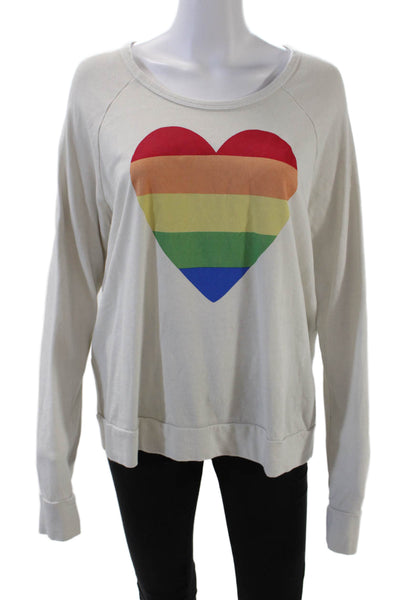 Sundry Womens Long Sleeve Scoop Neck Rainbow Heart Sweatshirt White Size 2