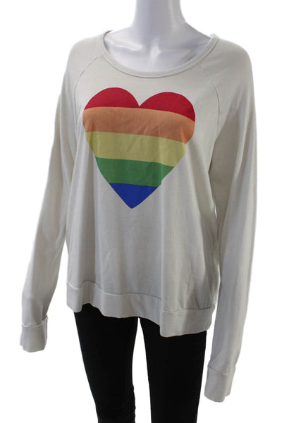 Sundry Womens Long Sleeve Scoop Neck Rainbow Heart Sweatshirt White Size 2