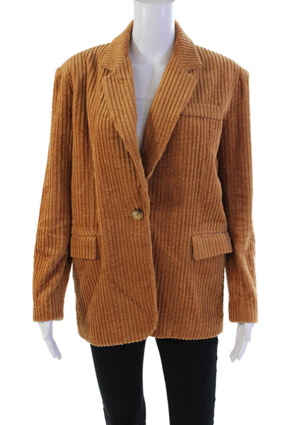 Blank NYC Womens Cotton Textured Print Collared Button Up Blazer Brown Size XS