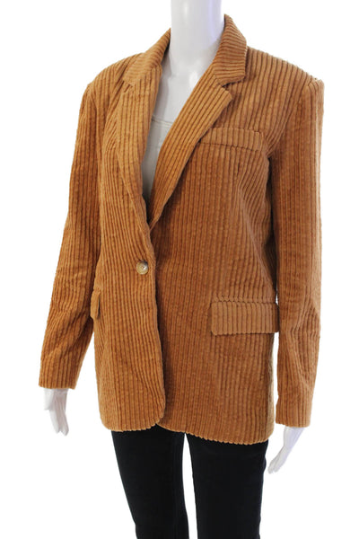 Blank NYC Womens Cotton Textured Print Collared Button Up Blazer Brown Size XS