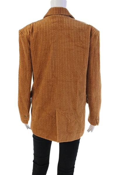 Blank NYC Womens Cotton Textured Print Collared Button Up Blazer Brown Size XS