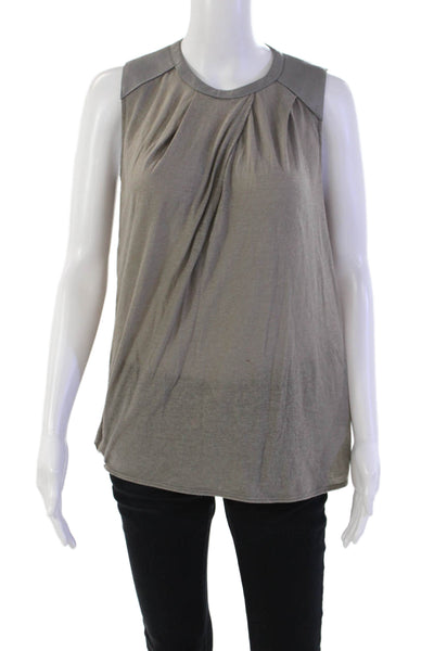 Helmut Lang Womens Leather Round Neck Zip Back Sleeveless Tank Top Gray Size S