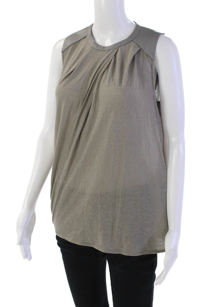 Helmut Lang Womens Leather Round Neck Zip Back Sleeveless Tank Top Gray Size S