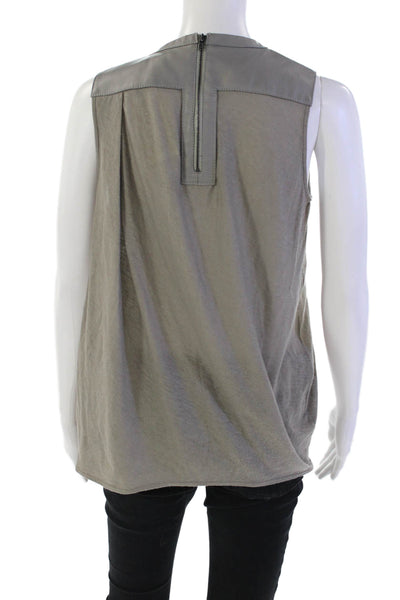 Helmut Lang Womens Leather Round Neck Zip Back Sleeveless Tank Top Gray Size S