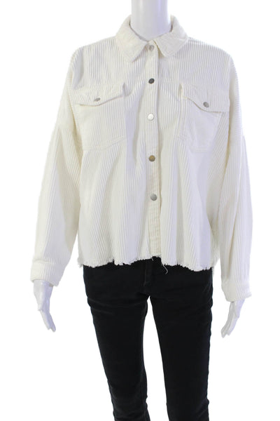 Zara Womens Cotton Corduroy Collared Button Down Jacket White Size XS