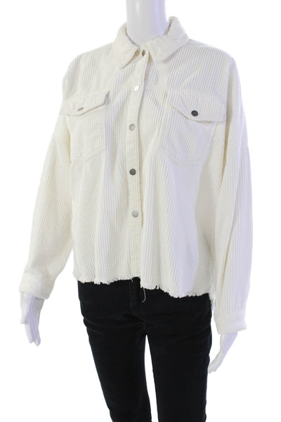 Zara Womens Cotton Corduroy Collared Button Down Jacket White Size XS