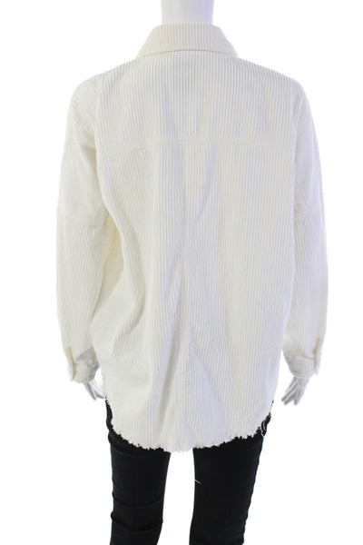 Zara Womens Cotton Corduroy Collared Button Down Jacket White Size XS