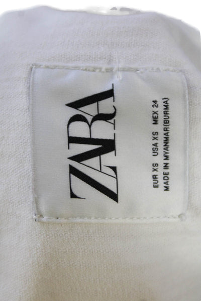 Zara Womens Cotton Corduroy Collared Button Down Jacket White Size XS