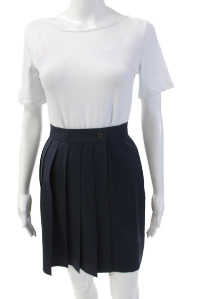 Michael Kors Womens Box Pleated A Line Mini Skirt Navy Blue Wool Size 4